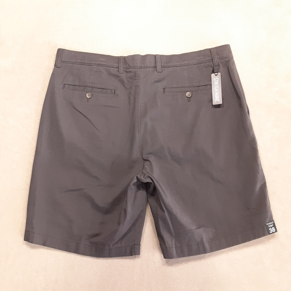 Roundtree & Yorke Casuals Mens Flat Front Chino Shorts 38 Gray 9" Inseam Stretch - Picture 2 of 9